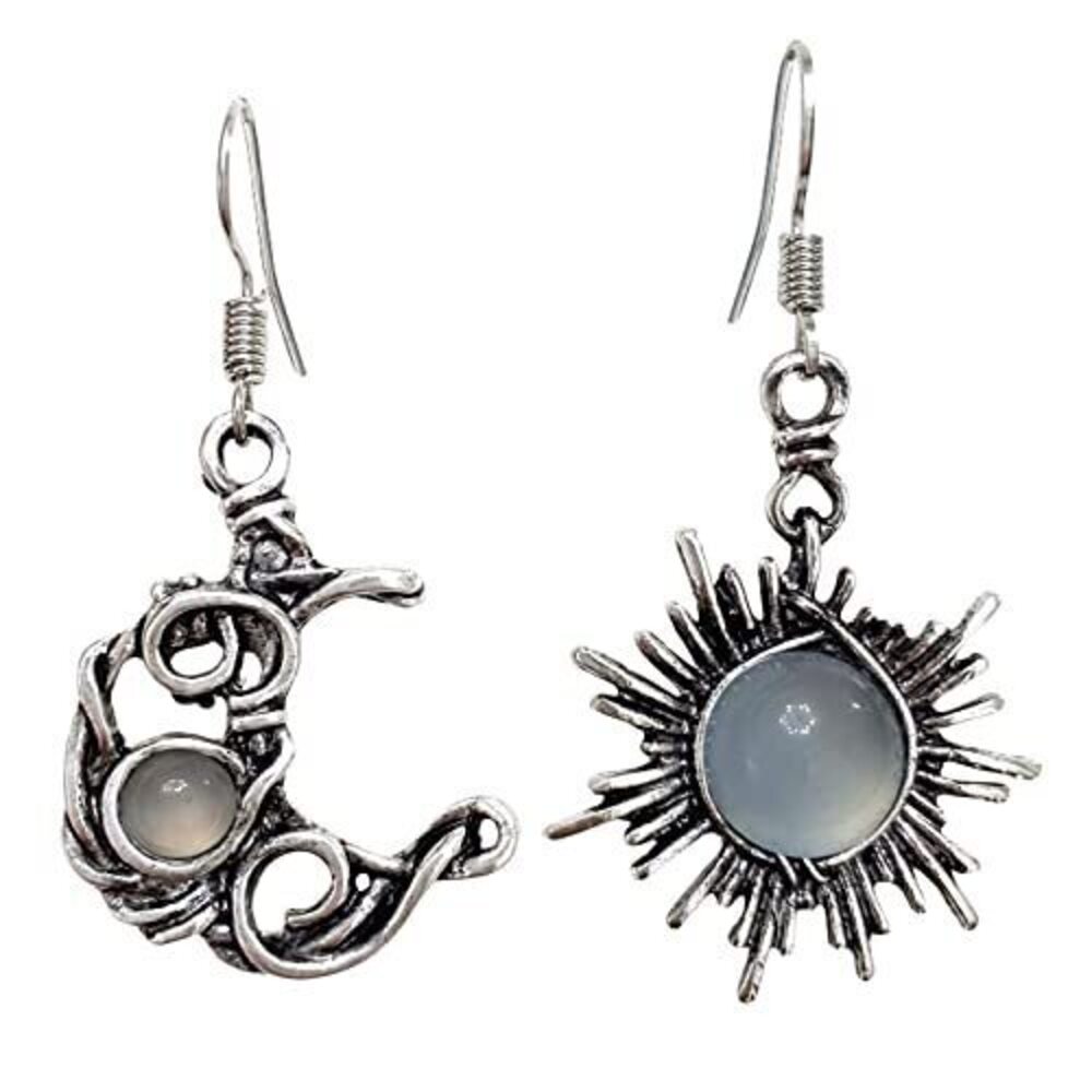5580 Unique Chic Abstract Hollow Black Vintage Silver Asymmetry Moon Star
